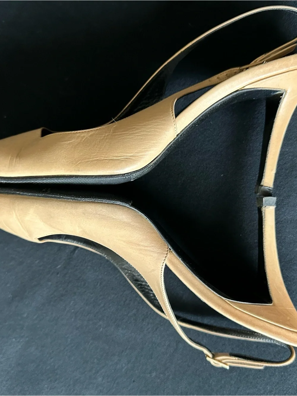 Escada Camel Tan Pointed-Toe Slingback Stiletto Heels 38.5 made in Italy
